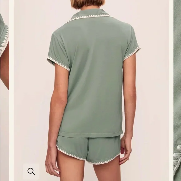 Eberjey Frida TENCEL™ Modal Shortie Short PJ Set Eucalyptus/Ivory Large - Picture 2 of 6